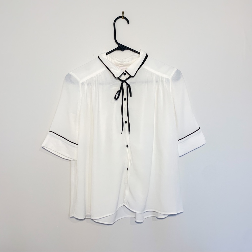 ZARA Trafaluc White Button-Up Blouse w/ Neck Tie
